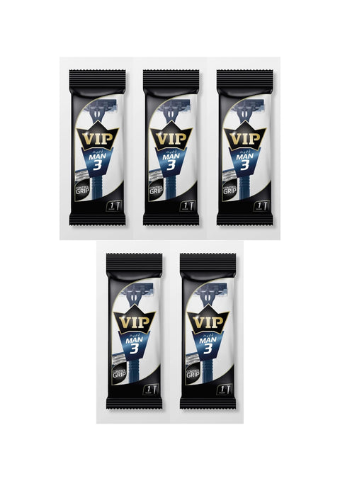 VIP MAN 3 BLADES DISPOSABLE BODY SHAVING RAZOR, Pack of 5