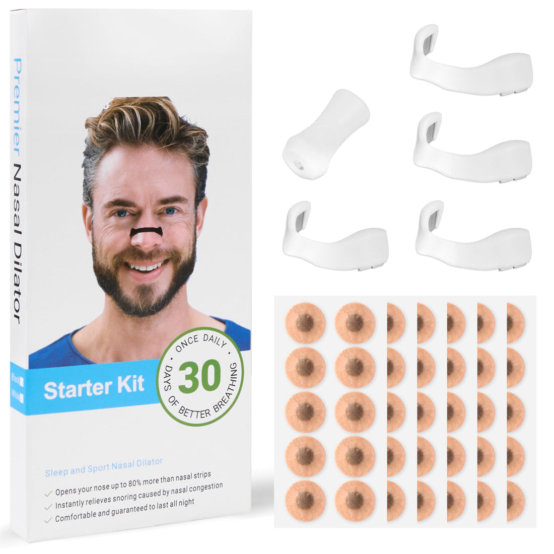 Magnetic Nasal Strips, 30 Pairs Anti-Snoring Nose Strip Breathing Innovative Design Equipment, Anti Snoring Devices to Improve Sleep & Sports - Extra Strength Snoring Solution, White