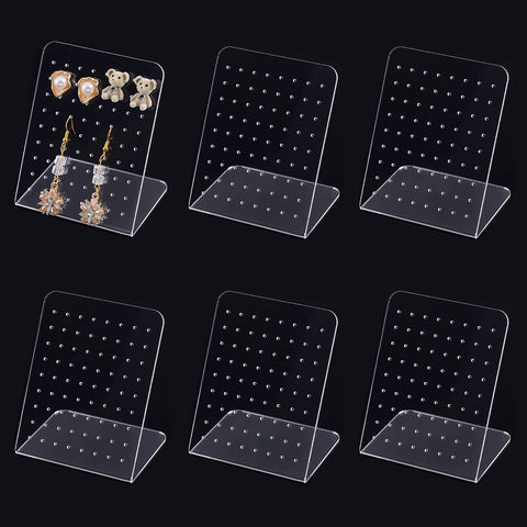 PH PandaHall 72 Holes Earring Display, 6 Pack L-Shape Earring Holder Stand Acrylic Earring Stud Organizer Clear Slant Back Showcase for Jewelry Dangling Display Retail Stores and Home Use