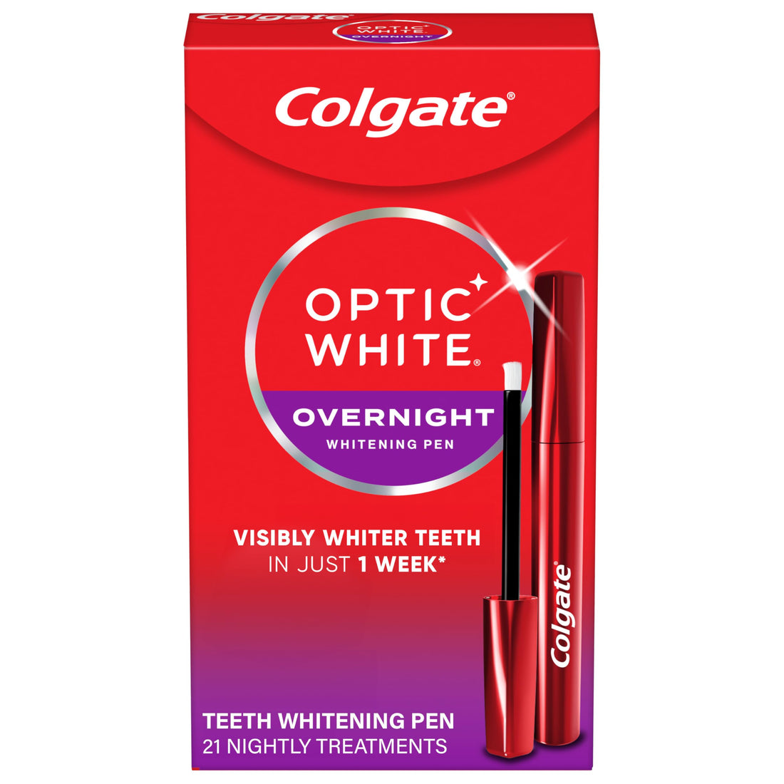 Colgate Optic White Overnight Teeth Whitening Pen, Teeth Stain Remover to Whiten Teeth, 35 Nightly Treatments, 0.08 Fl Oz
