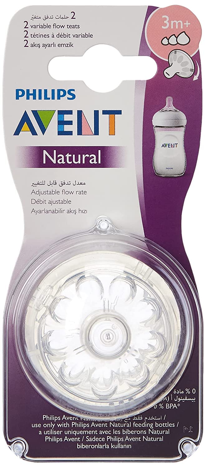 Philips Avent Natural Baby Teat Adjustable Flow +3Months Pack of 2
