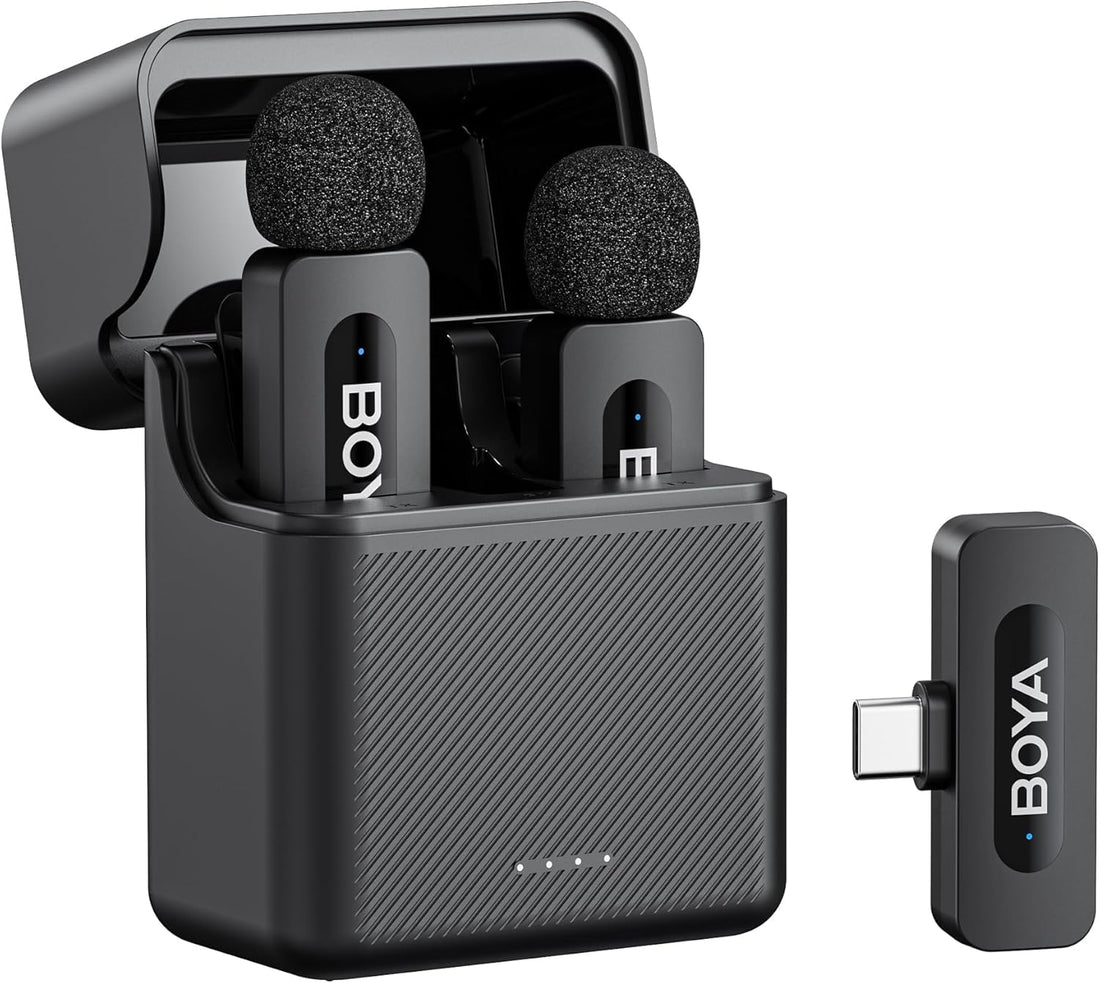 BOYA V30 Wireless Lavalier Microphone for iPhone/Android/PC/Laptop with USB-C Port, 36H Battery Life with Charging Case, Noise Canceling Clip on Lapel Microphone Wireless Mini Mic for Video Recording
