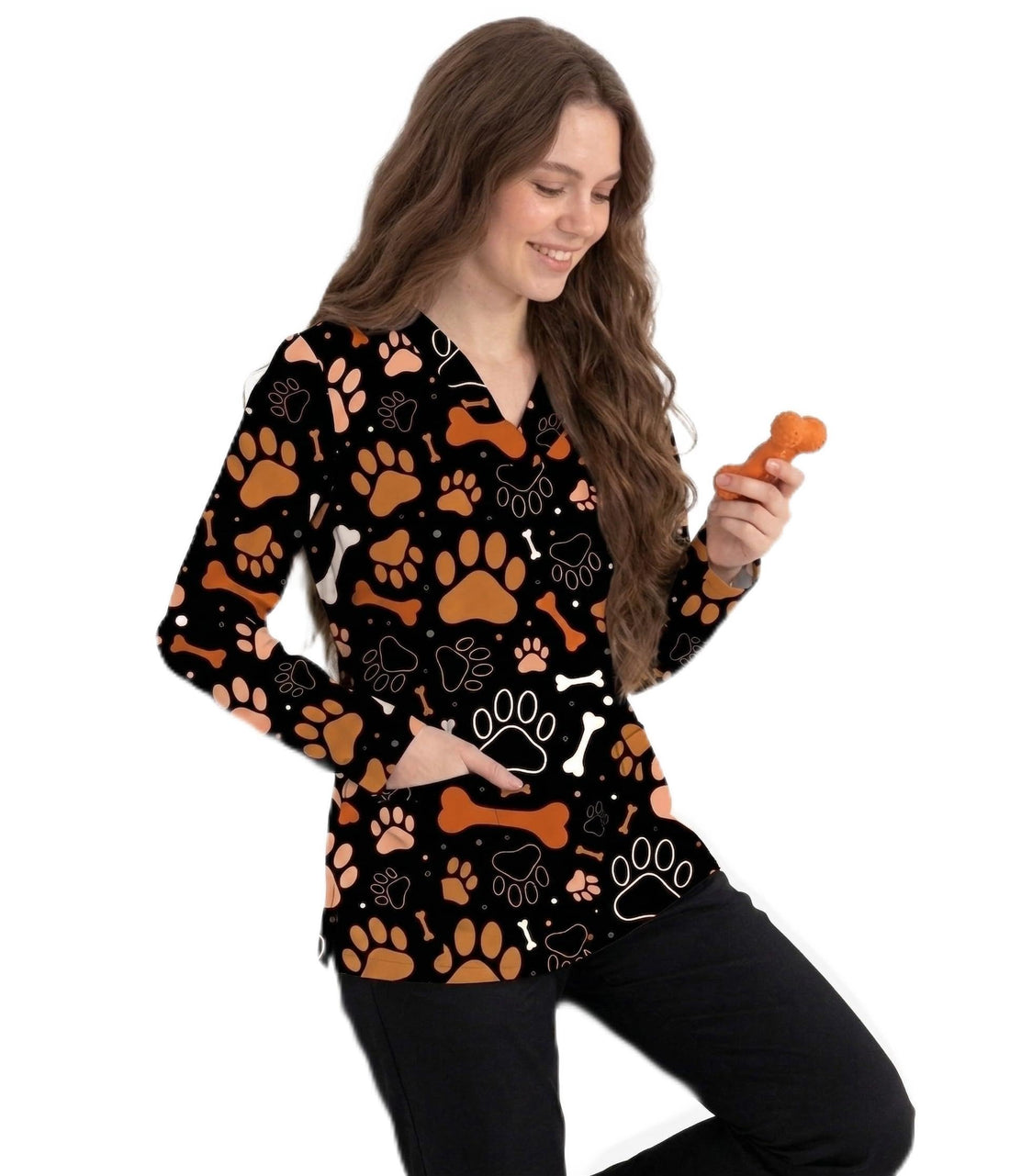 PAWS& BONES Medical Scrub printed Hospital unisex-dental - Surgical scrubTop only -lONG SLEEVE - Doctor Scrub -Medical Uniform طويل توب فقط كم -VET