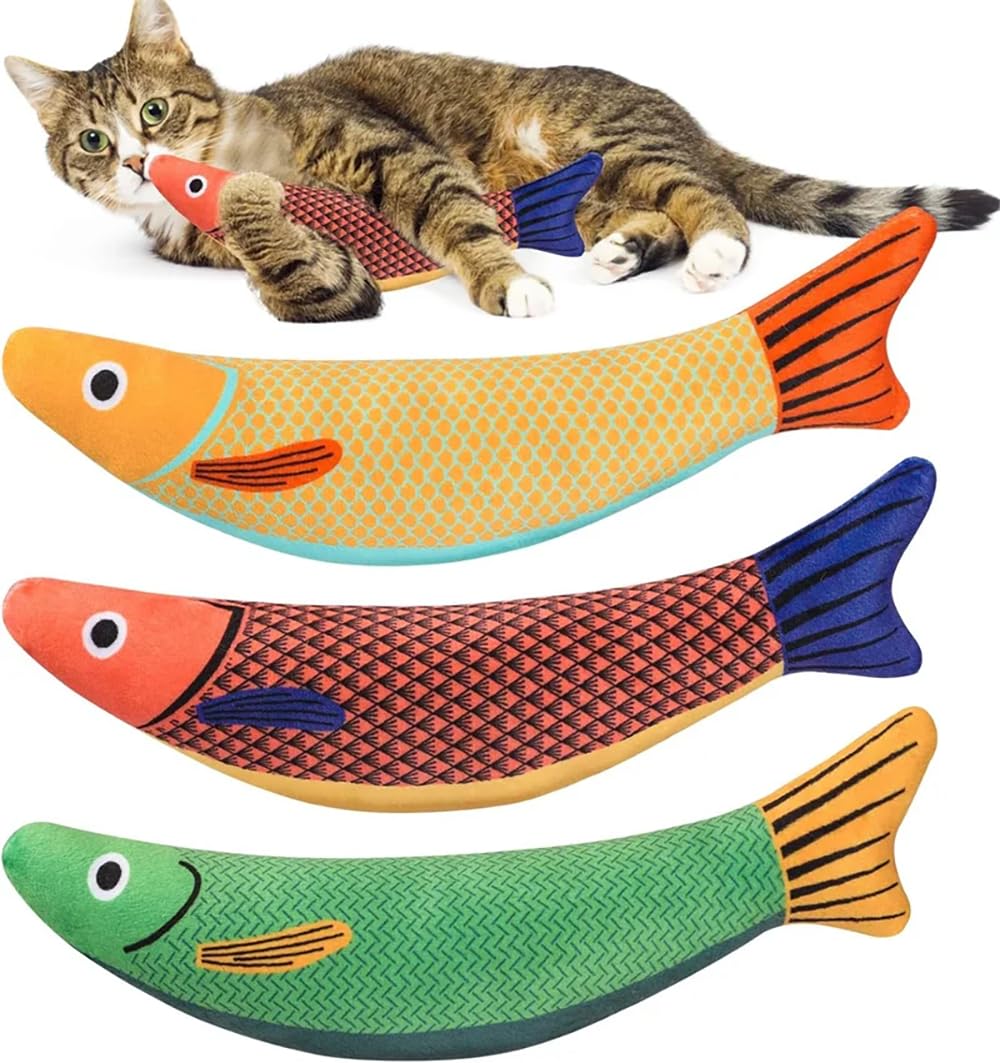 Cat Toys Cat Pillows Fish Catnip Crinkle Sound Toys Interactive Cat Kicker Toys for Indoor Kitten Exercise Outdoor Play Cat (B)