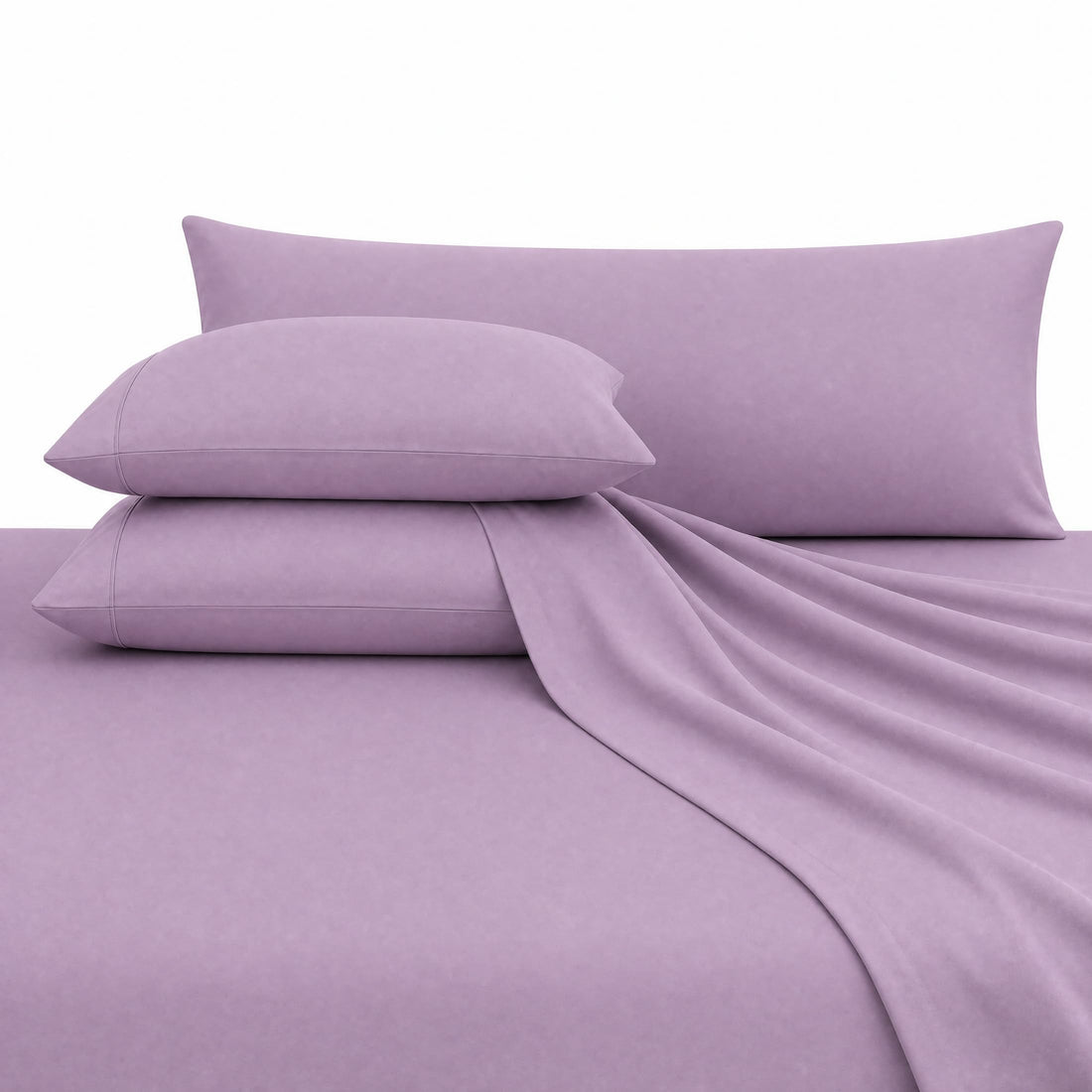 Ultra Soft 4-Piece Bed Sheet Set – Flat Sheet with Long Pillow Cover & 2 Pillowcases – for 160 cm Bed Soft Cotton Blend Bedding Set (Dusty Lavender, 160 cm)