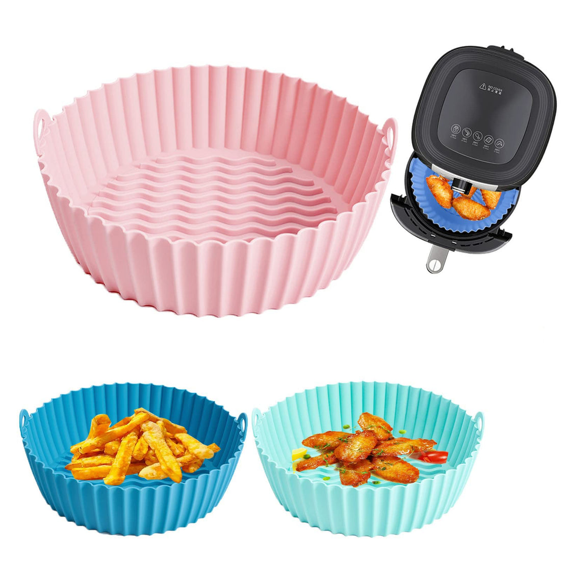 HELOVGE Silicone Pot (20.5 cm) Universal Air Fryer Basket Accessory for Oven, Microwave, Baking, etc. (Pink)