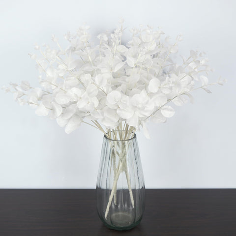 Artificial Flower Fake Eucalyptus Leaves Faux Eucalyptus Stems for Home Party Wedding Decoration 3Pcs (White)
