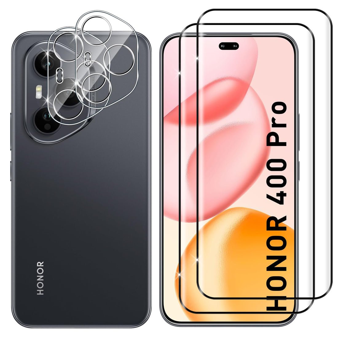 Lutree Tempered Glass for Honor 400 Pro, 2+2 Pieces 3D Screen Protector + Rear Camera Film, 9H Hardness HD Bubble-Free Anti-Scratch Tempered Glass Screen Protectors