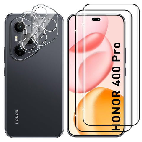 Lutree Tempered Glass for Honor 400 Pro, 2+2 Pieces 3D Screen Protector + Rear Camera Film, 9H Hardness HD Bubble-Free Anti-Scratch Tempered Glass Screen Protectors