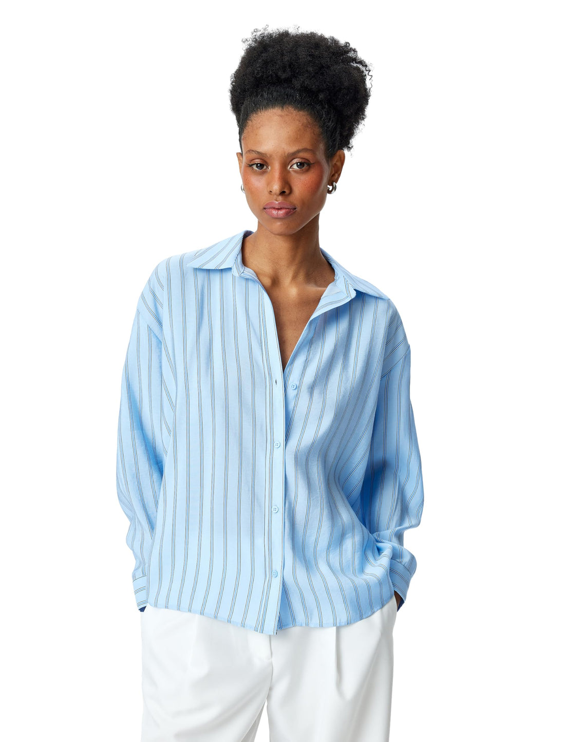 KOTON Womens Striped Oversize Shirt Modern