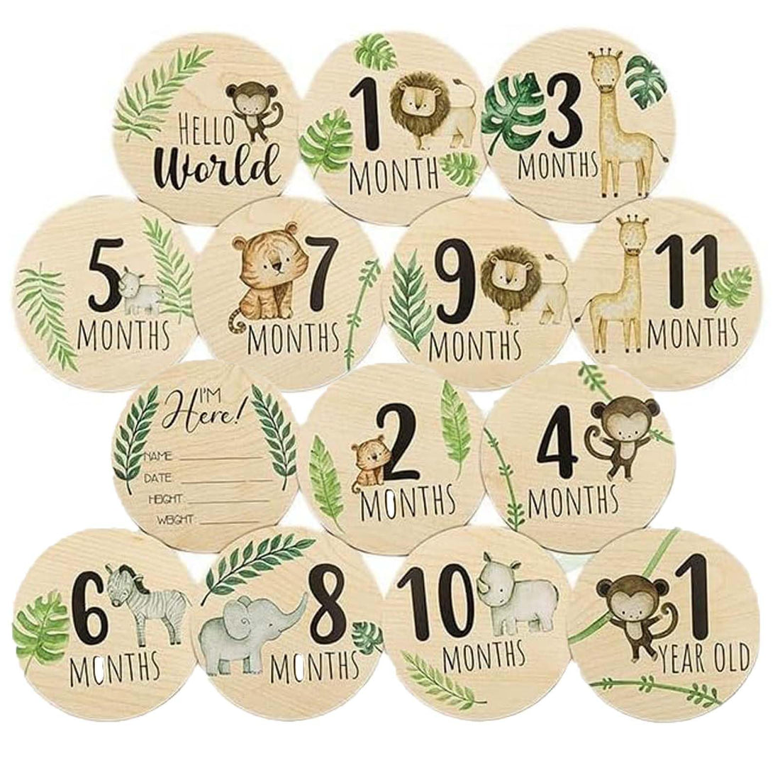 7 Pcs Baby Milestone Cards, Wooden Milestone Baby Cards, Double-Sided Wooden Monthly Newborn Welcome Signs, 10cm Round Month Baby Milestone Signs for New Parents Gift Set