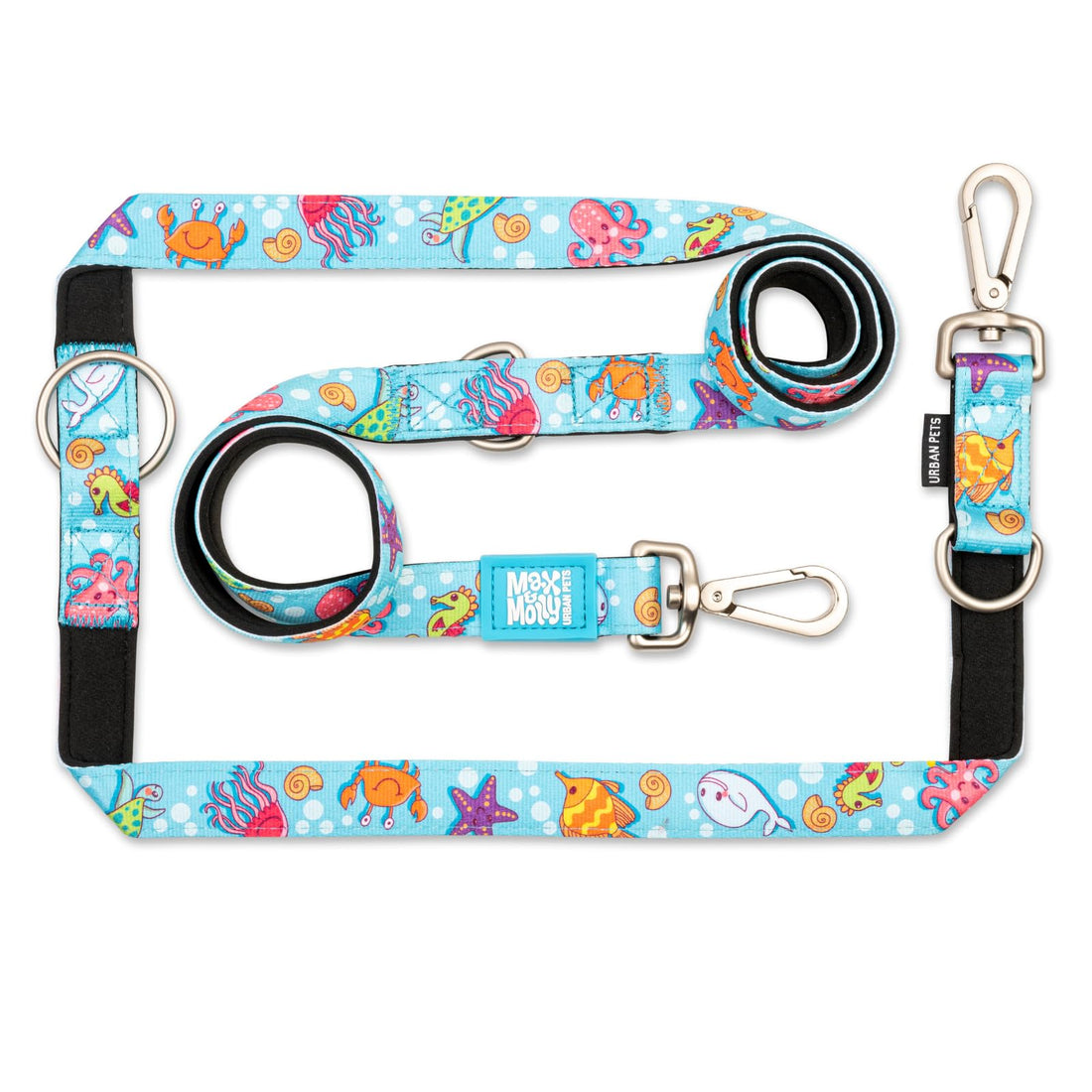 Max & Molly Urban Pets Multi-Function Leash -Design Blue Ocean/S SIZE