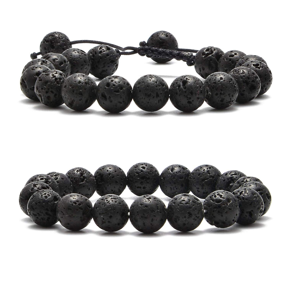 NCB Natural Semi-Precious Gemstone Beaded Pairing Bracelets Set 2-Styles Bead and Adjustable Bracelets Set for Friendship or Couples Combo, 10mm, Stone, not known