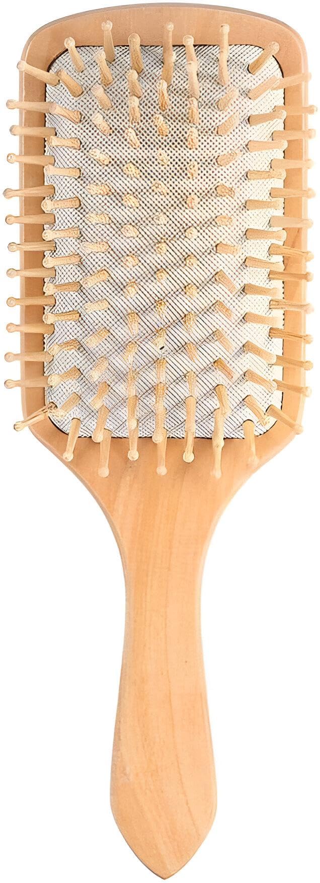 Wooden Paddle Brush - Soft natural bristles with air-cushioned base for painless detangling and scalp stimulation, perfect for thick or curly hair, 22.5 x 8.5 cm