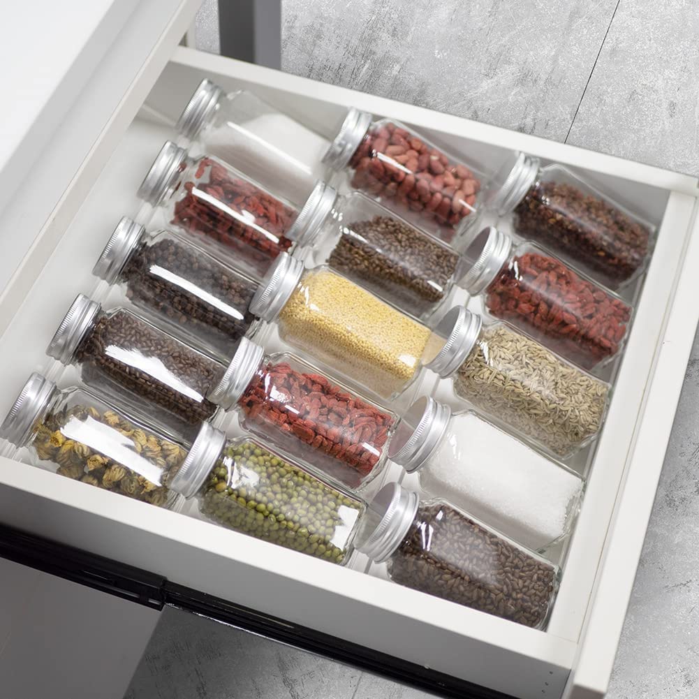 BEST MEDIA 2-Pack Acrylic Spice Drawer Organizer, 3-Tier Clear Expandable Insert Tray for Cabinets, Pantry, or Countertop, Invisible Spice Rack for Kitchen Storage and Easy Access, Transparent Design