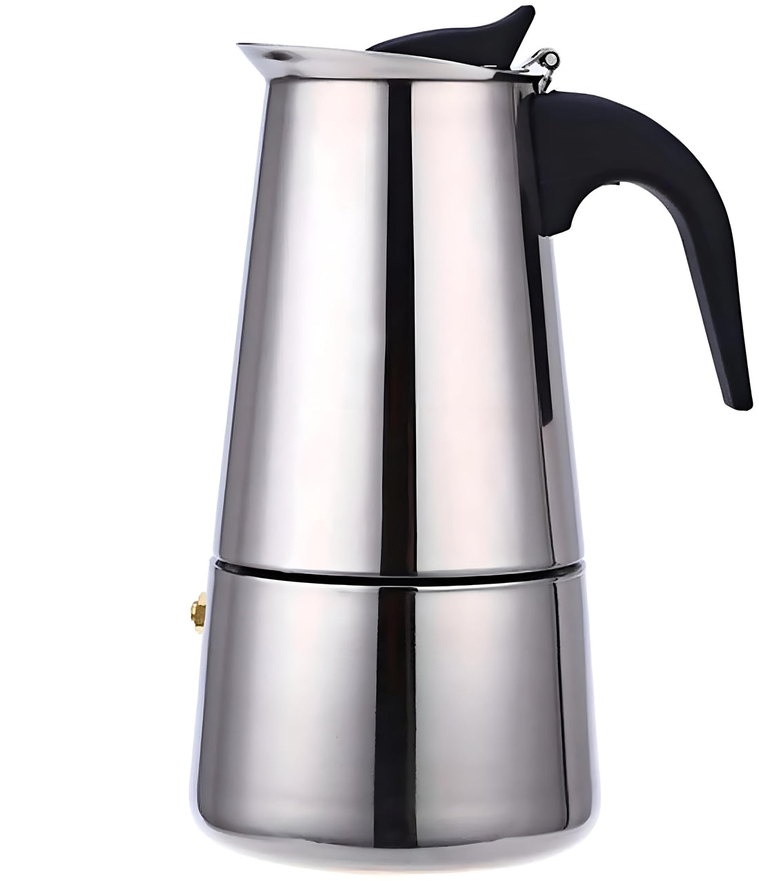 High Capacity Moka - Stainless steel stovetop moka pot with 4-cup capacity, optimized heat transfer, sturdy construction, leak-free operation, and comfortable grip.