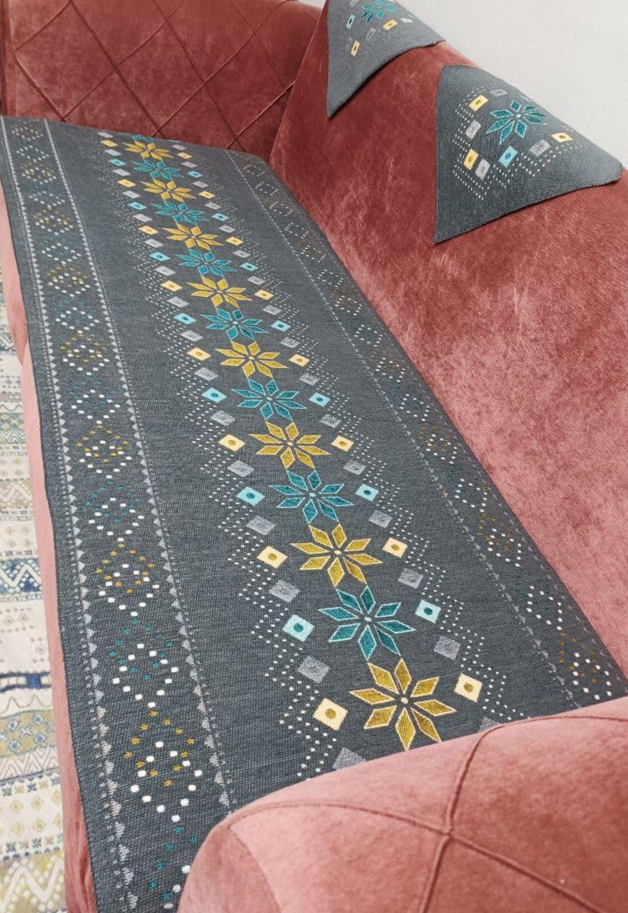 Khoyot Corner Couch Linens Cover Set for Sofa, Couch, & Chair with Rose Pattern, 12 Pieces – Gray
