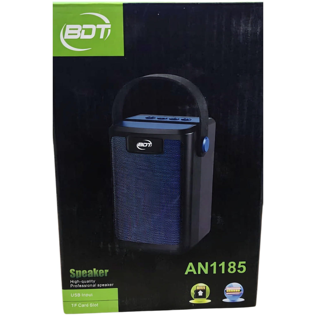 BDT AN1185 Portable Bluetooth Speaker with USB Input, TF Card Slot, Built-in Rechargeable Battery, Loud Speaker Function Multicolor