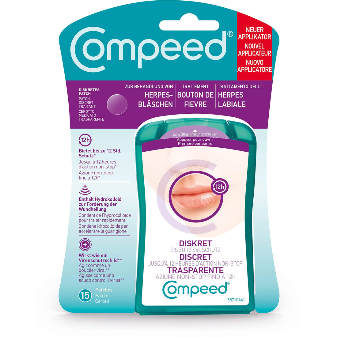 Compeed Herpes Bubble Patch with Applicator for Accelerated Wound Healing Against Herpes on the Face 1 x 15 Pack