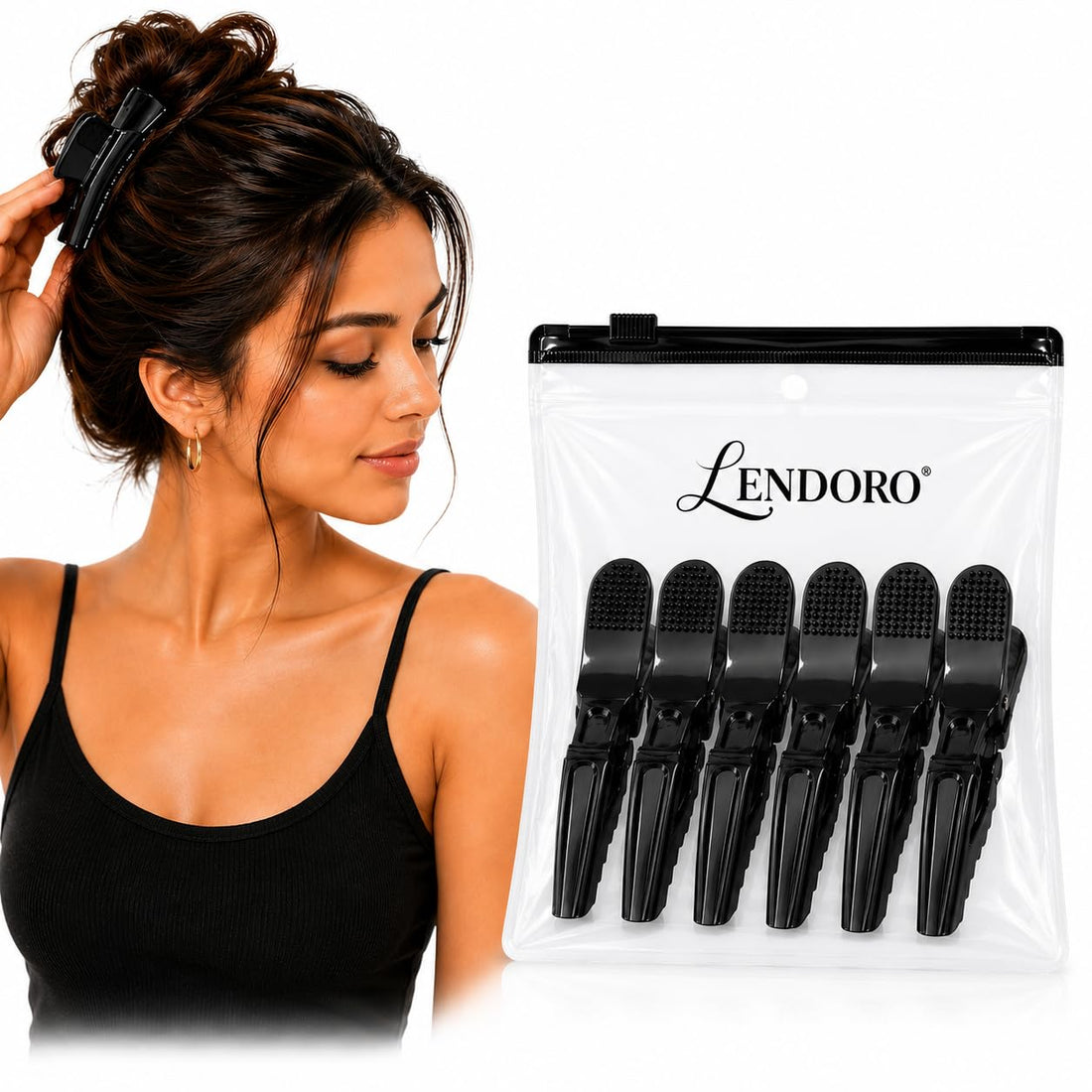 LENDORO Crocodile Hair Clips, Lightweight, No Dent, 11cm, for Styling and Sectioning, 6 Pack (Black)