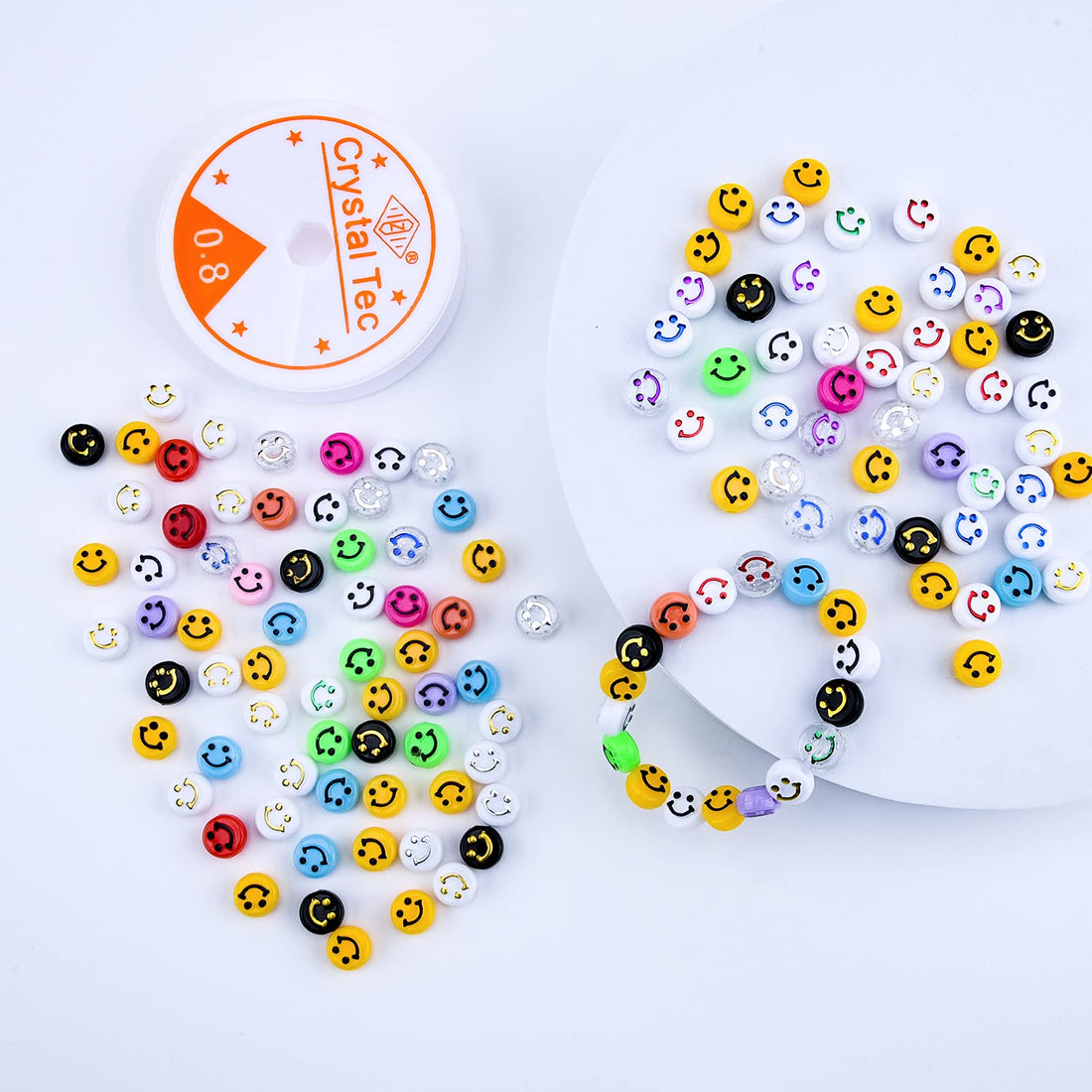 olyee 350pcs Colorful Smile Face Beads, 10mm Jewellery Making Kit Acrylic Beads Color Resin Mixed Transparent DIY Beads for Necklace Bracelet Jewelry Handmade Making Accessories