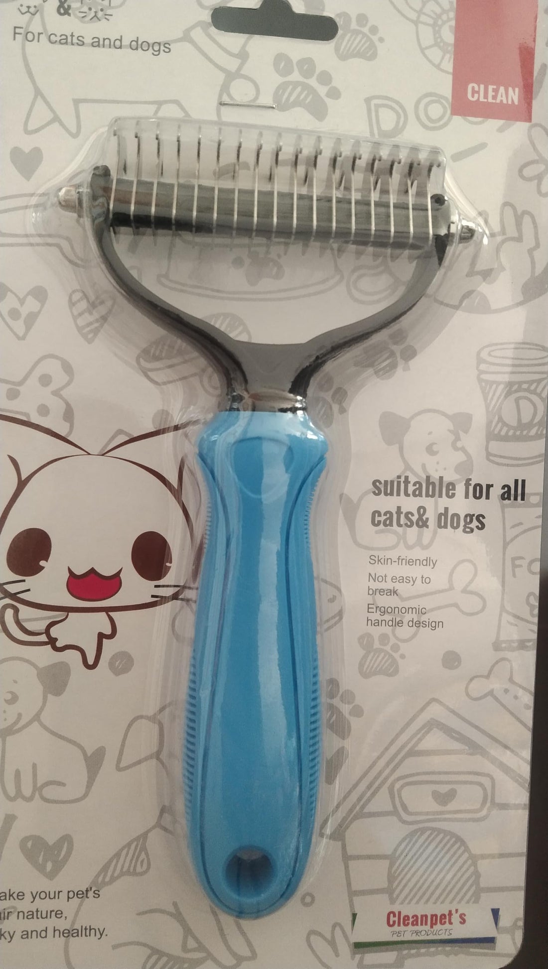 Cat and Dog Grooming Brush, Pink Ergonomic Handle, Suitable for Long and Short Hair (Blue)