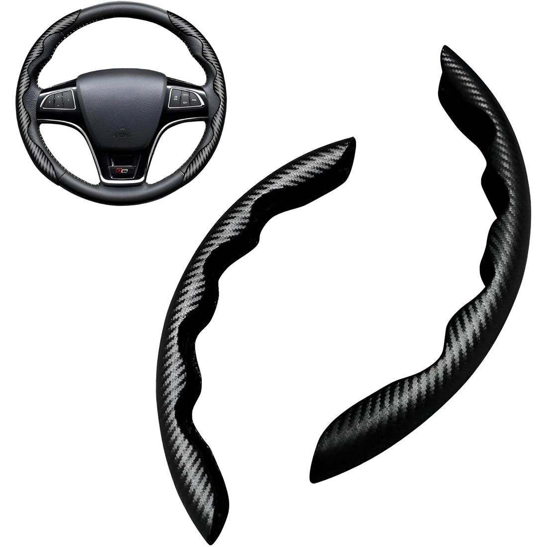 Steering Wheel Cover - Premium Two-Piece Anti-Skid Protector for Sports Cars, Fits Unique Steering Designs, Durable Material for Maximum Grip and Comfort During All Driving Conditions