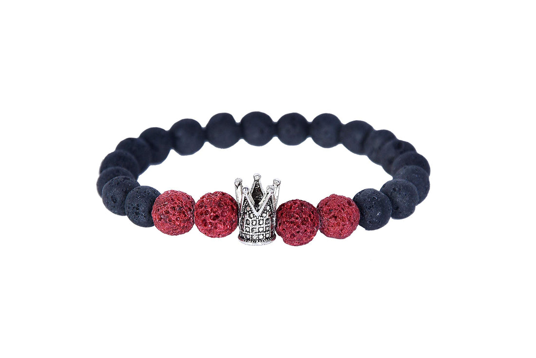 Morica king of Lava stone bracelets with silver king crown