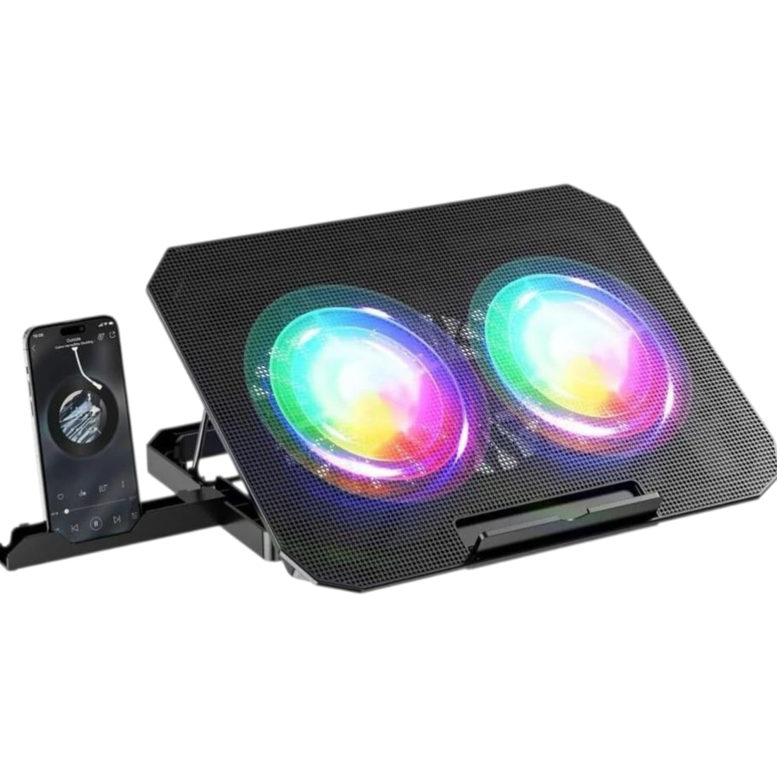 ZR700 Laptop Cooling Pad with Dual 140mm Silent Fans, RGB LED Lights, Adjustable Height Levels, Dual USB Ports, 12-17 Inch