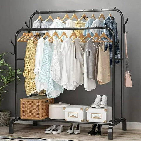 "Duo Rack" Clothes Rack with Multiple Hangers and Shoe Racks, Ideal for Bedroom Organization and Space Saving.Get a Sturdy Clothes Rack and Organizer Now! - Generic