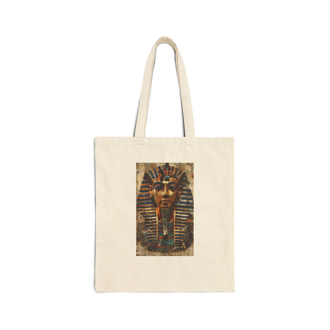 Tote Bag - King Tutankhamun Gold Mask with Fine Engraving - Premium Cotton Shoulder Bag for Egyptian Heritage Gifts, Creamy White Durable and Fashionable.