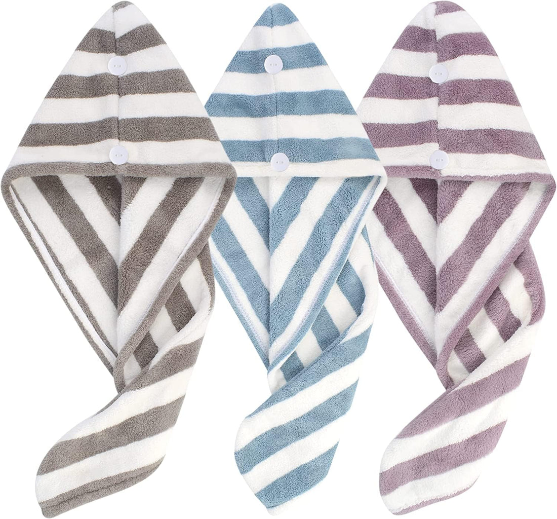 SUNLAND Microfiber Hair Drying Towel Wrap Super Absorbent Hair Turban for Wet Hair Soft and Lightweight Hair Towel 3Pack