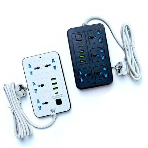 Alostaz Universal Power Strip Extension Cord with 4 Power Sockets 2 USB Slots TYPE-C Slot 2 Meter 4 Way Power Strip with USB-C PD Charging Slot Extension Lead - White x Black 2 Meter
