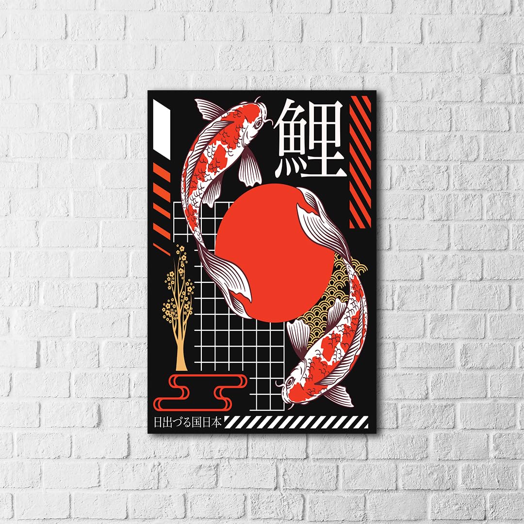 Koi, Japanese, Artistic Design Poster Wall Art - Premium Quality MDF GLossy print - poster for home and shop decor and office, bedroom and kitchen easy to install- 40x60 Cm (No frame)