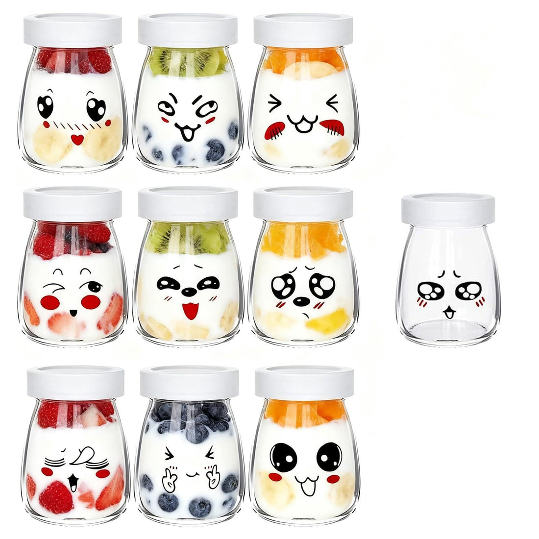 Cartoon‑Style Storage Set - Cartoon-themed glass containers with silicone seals, perfect for serving and preserving yogurt, jelly, caramel, jam, pudding or milk. Fun design, durable, dishwasher‑safe.
