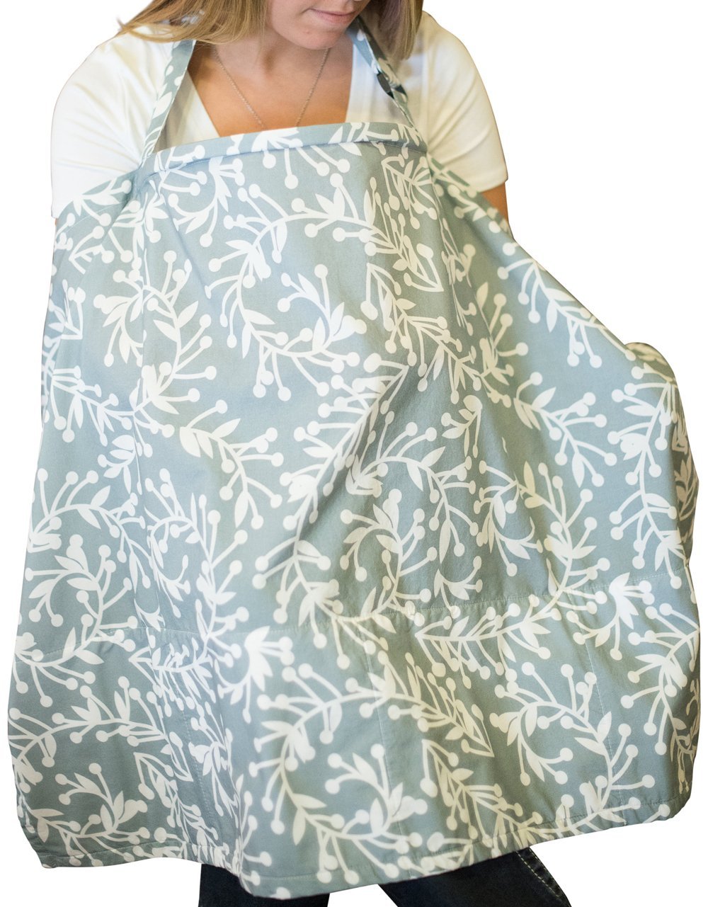 Moro Moro 3 Grey Floral Nursing Cover With Built In Burp Cloth For Breastfeeding Infants, Free Matching Pouch, Peekaboo Opening For Baby Eye Contact, Cover Ups Newborn And Mother For Privacy