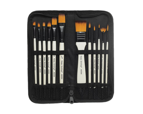 Keep Smiling KS-13 A6094 Painting Brush Set Bag Contains 12 Pieces Of Paint Brushes In Various Sizes, Made With Premium Material For Durability And Long-Lasting Use - Black White