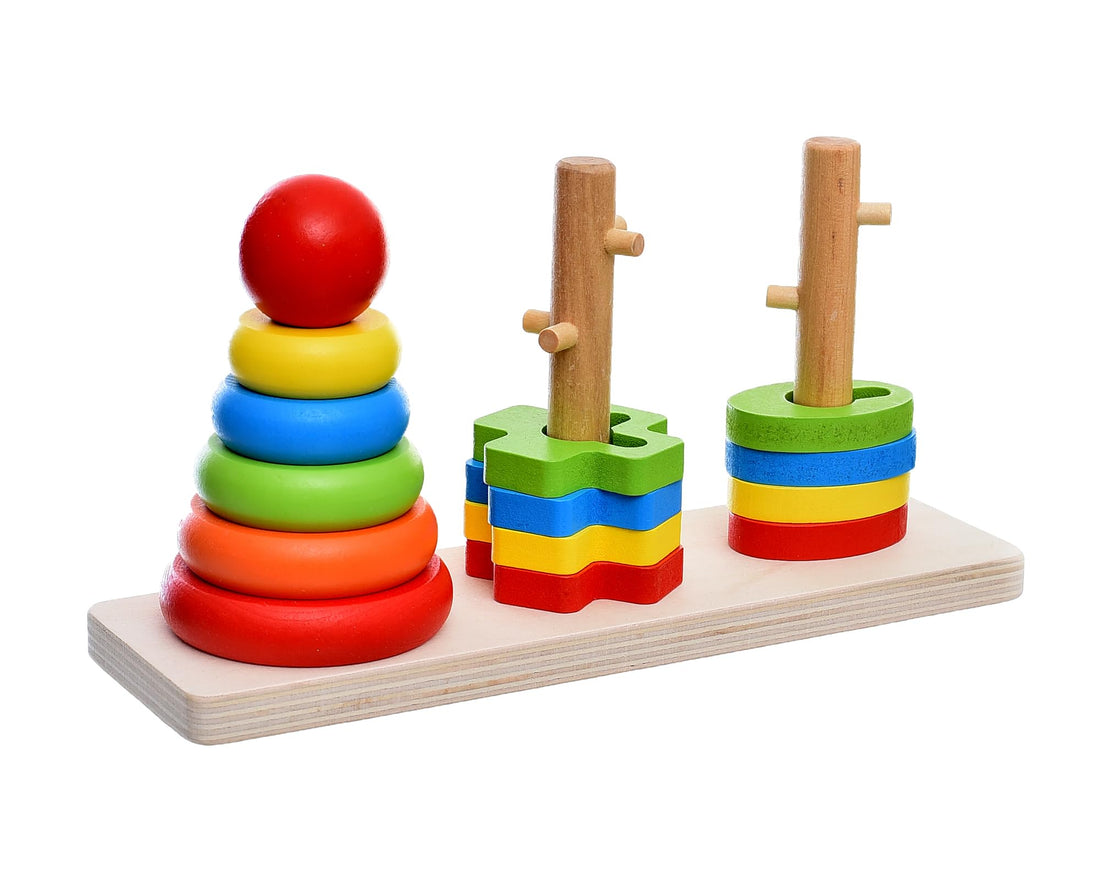 Wooden Multifunctional Rainbow Tower Contains Three Columns With Multi Shapes Help Training Hands And Eyes Abilities Best Choice For Kids - Multi Color