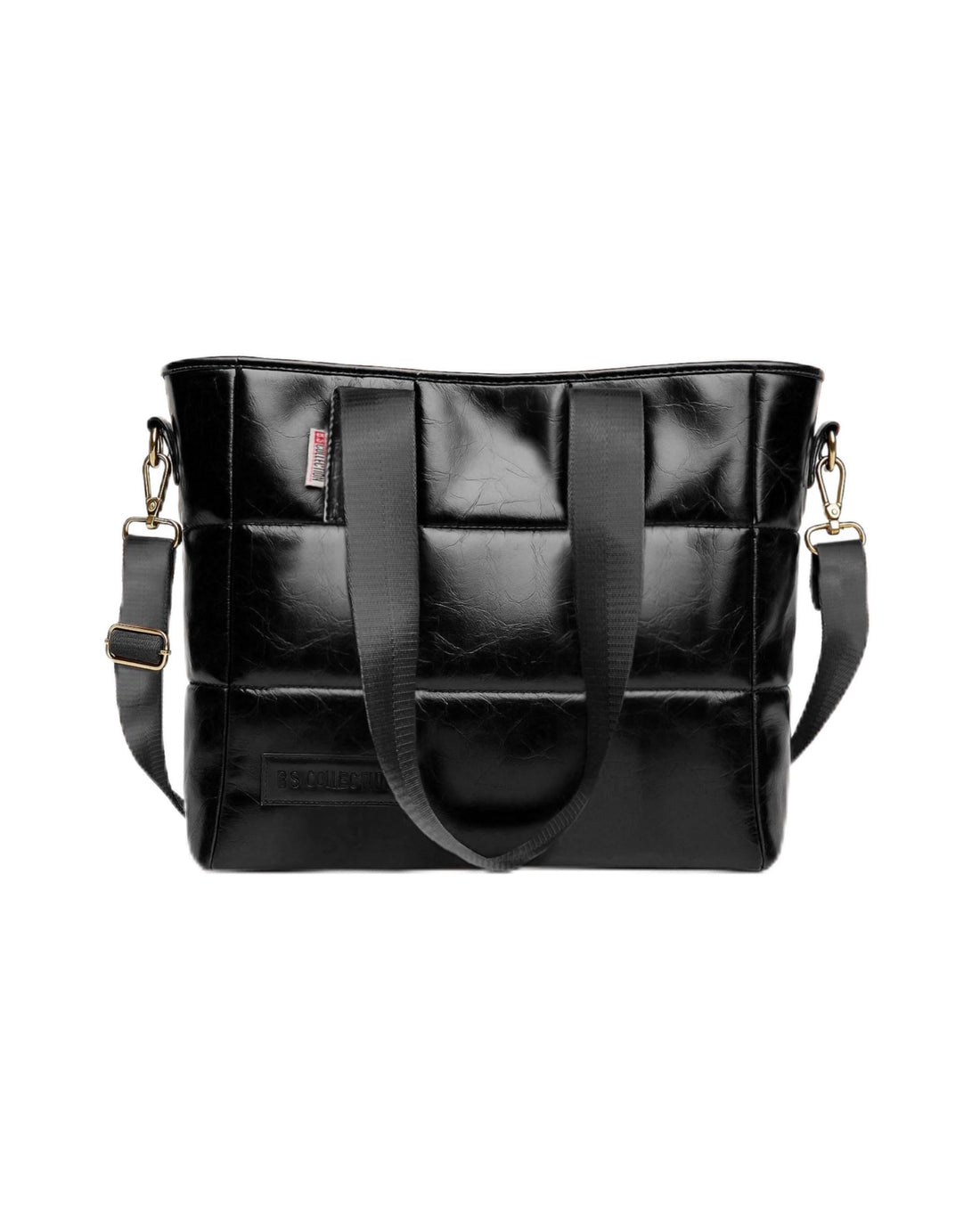 Black -B.S COLLECTION Girls Quilted Leather Soft B.S Bag Tote Bag Multi Use