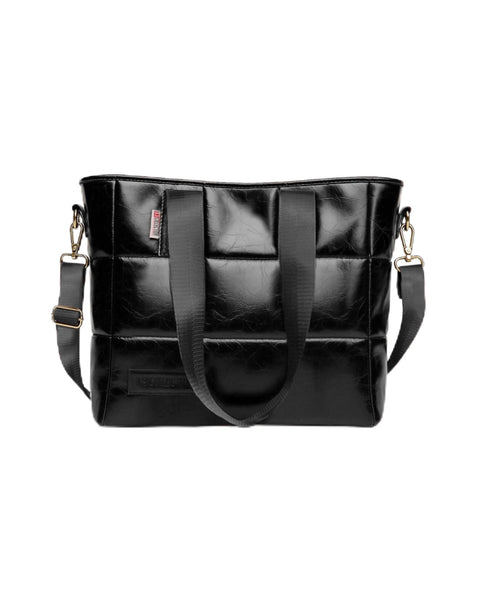 Black -B.S COLLECTION Girls Quilted Leather Soft B.S Bag Tote Bag Multi Use