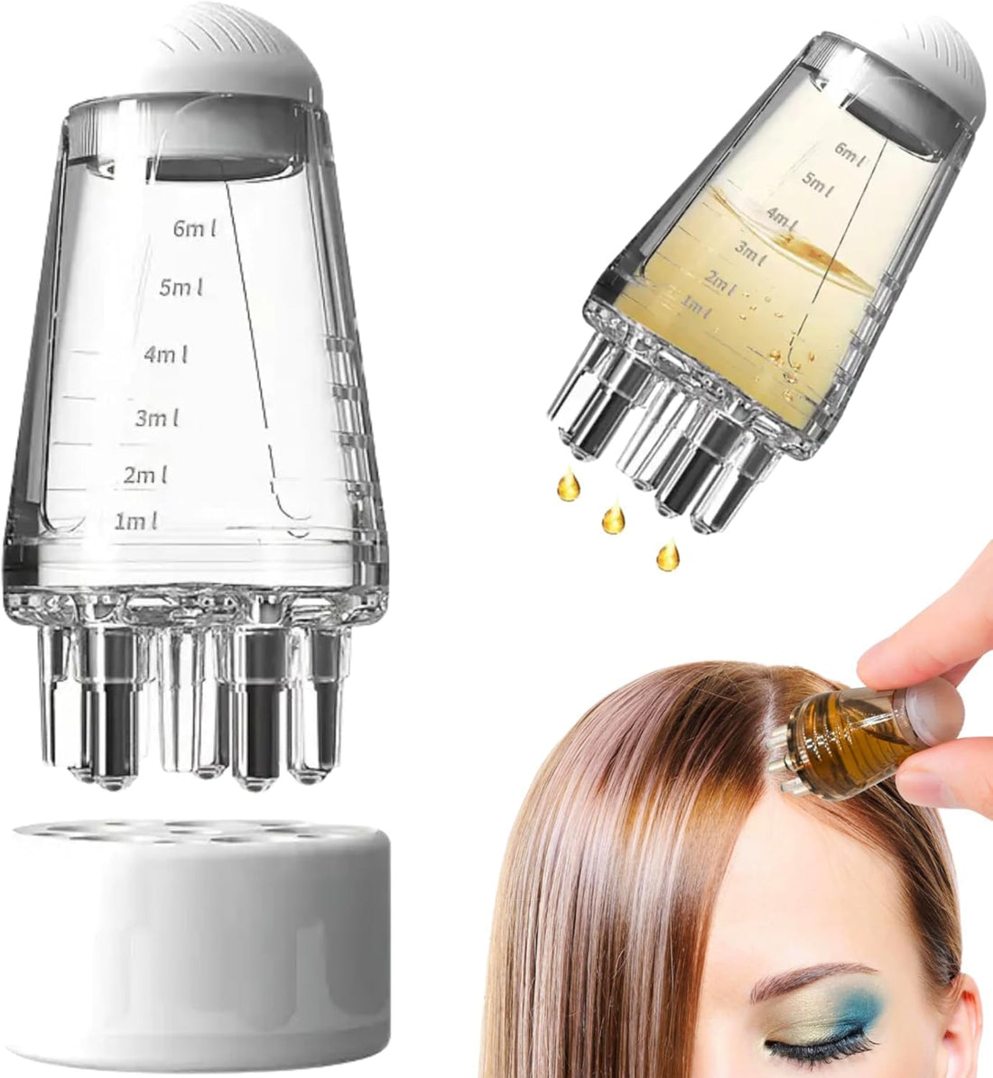 Hair Oil Dispenser Bottle Scalp Massage Comb Ball Root Tool Massage Growth Serum Oil Tool Treatment White