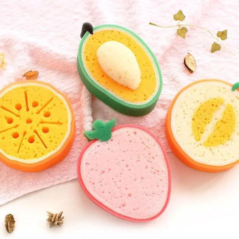 Cute Fruit Shaped Bath Sponges & Baby Bath Tools Set - Includes 4 Pieces Bath Bomb Cleaning Sponge and Exfoliating Brushes, Get It Now by 床 Catkit