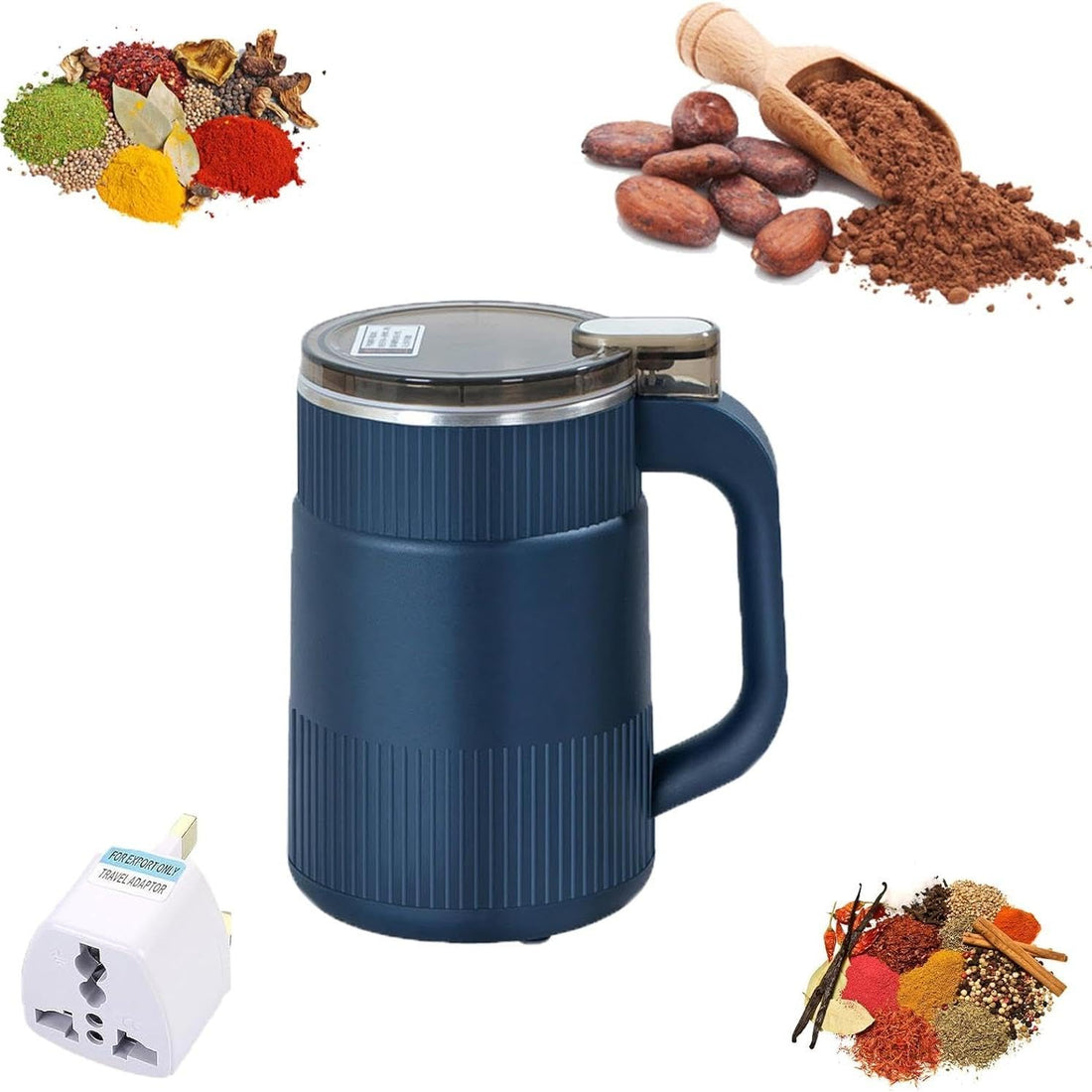 Spice Grinder - Electric Household Small Powder Grinding Machine for Fine Powder, Multifunction Smash Stainless Steel Device for Grains Condiments Coffee Blue Color Durable Kitchen Tool