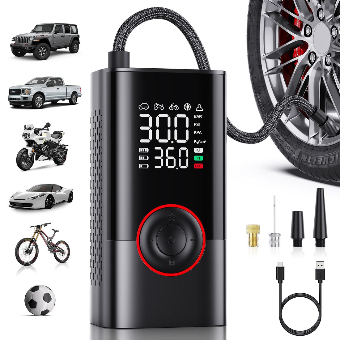 Tire Inflator Portable Air Compressor - Portable Cordless Mini Air Pump with Digital Pressure Gauge, 150PSI 3X Fast Inflation and Auto Shutoff Function Tires Pump for Cars