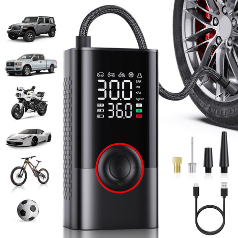 Tire Inflator Portable Air Compressor - Portable Cordless Mini Air Pump with Digital Pressure Gauge, 150PSI 3X Fast Inflation and Auto Shutoff Function Tires Pump for Cars