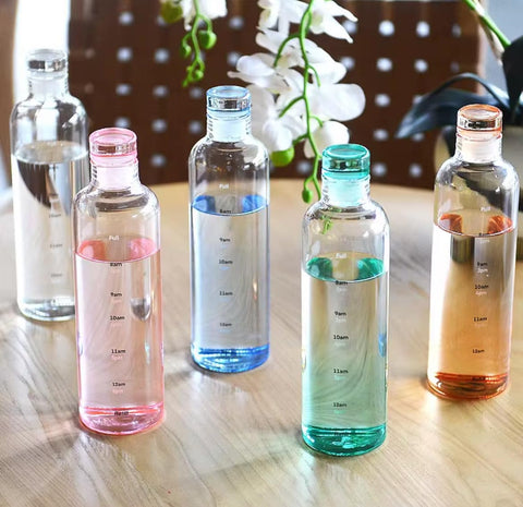 Sports Water Bottle with Motivational Time Marker, Leakproof BPA Free Clear Drinking Bottle for Gym, Sports, Travel, Office - Multicolor