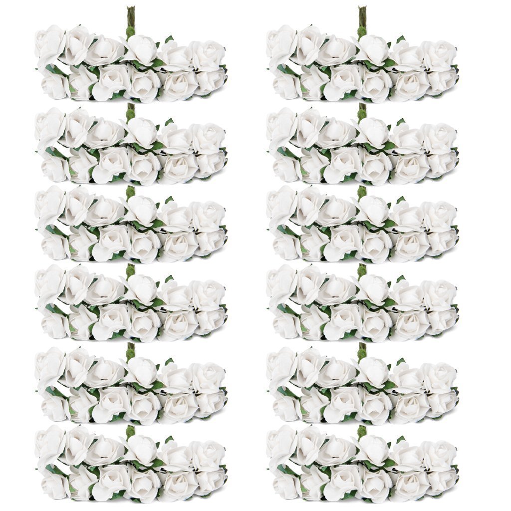 Wonka Sorive 144pc Beautiful Artificial Paper Rose Flower Wedding Card Embellishment (White)