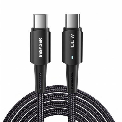 Essager 100W USB C to USB-C Cable | PD Super Fast Charging Type-C Braided Cord |Up to 3M| Smart Chip, Aluminum Plugs |Data 480Mbps |for Laptop, Apple iPhone, Samsung Galaxy | 0.5m 1m 2m 3m (0.5 Meter)