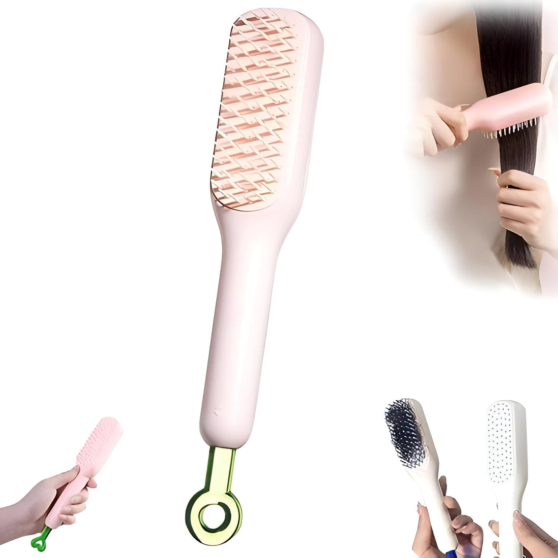 Anti-Static Hair Brush - Self-Cleaning Detangling Comb with Massage Function, Retractable Smoothing Design for Frizz-Free Hair and Healthy Scalp (Pink, 1PCS)