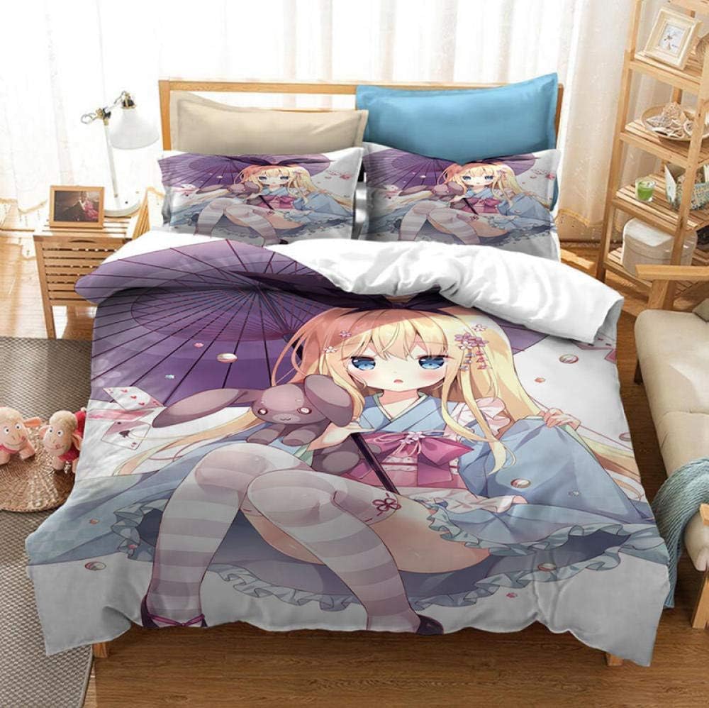 ® Cartoon Anime Girl 3D Bedding Set Single 135X200 Cm - Printed Quilt Cover With Zipper Closure + Pillowcases, Microfiber Duvet Cover Set Easy Care For Children Teen Adult Single Double King